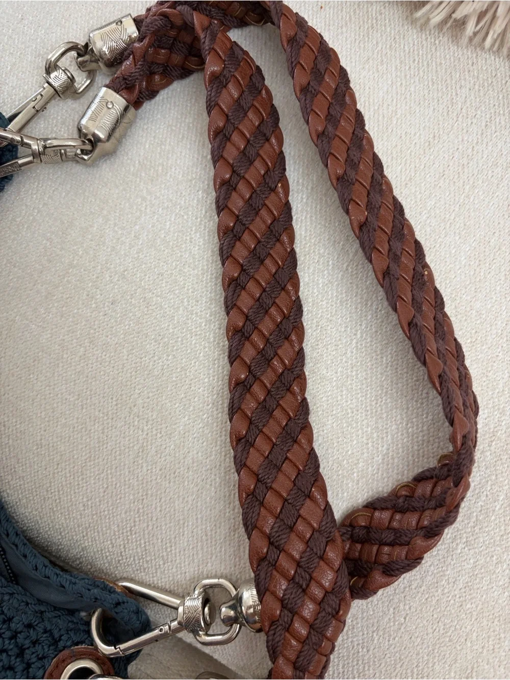 The Sak Woven Navy Double Handle Zip Crochet Bag